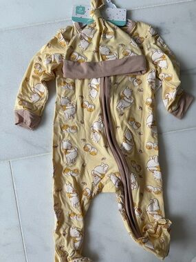 Disney Baby Winnie the Pooh Footed One-Piece with Knot Hat, yellow
